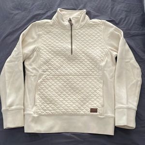 L.L. Bean cream quilted quarter-zip pullover with front pocket
